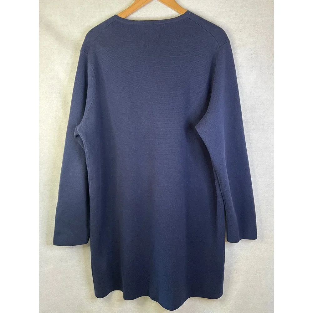 J CREW Long Giselle Sweater Blazer Cotton Navy Blue Gold Buttons Sz L NWOT